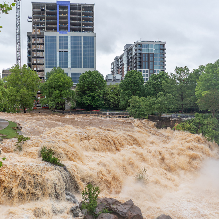 Flood of the Reedy river in Greenville South Carolina