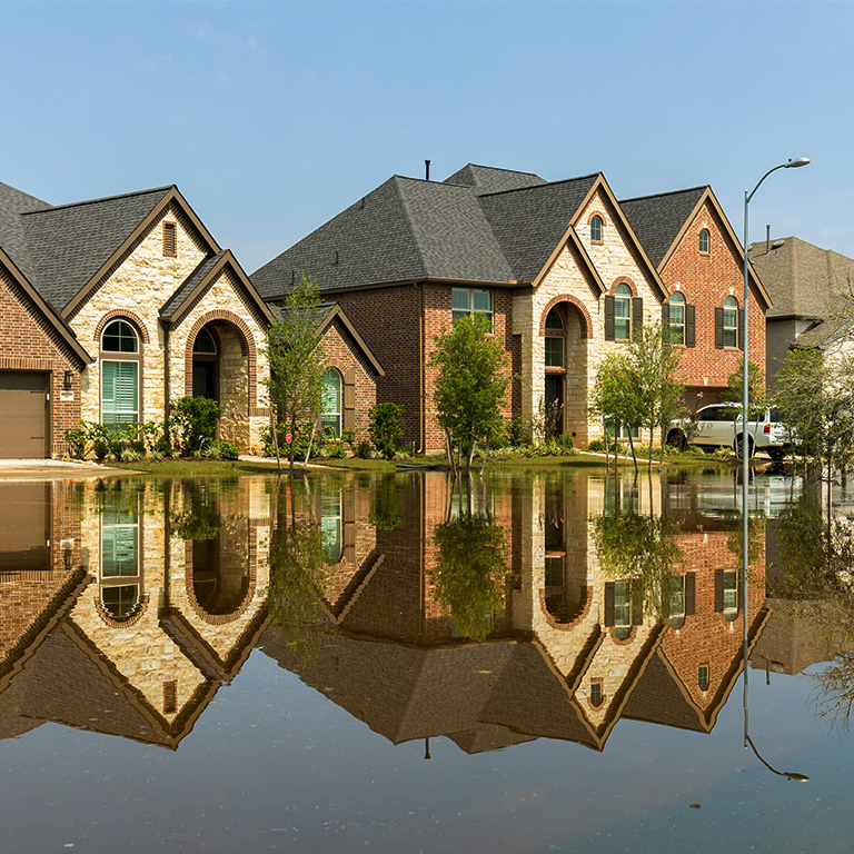 PIcture of Flooded homes in a suburban area